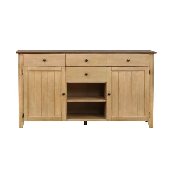 Sunset Trading Brook Transitional Wood Sideboard Server/Credenza in Cream/Brown