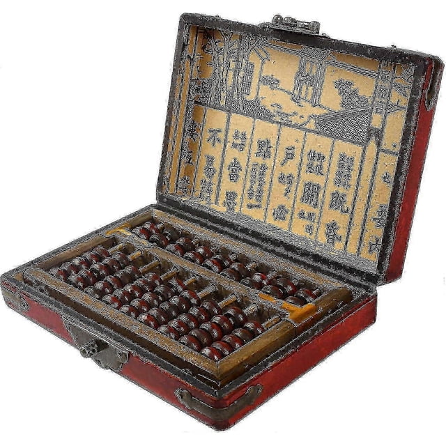 9 Column Classic Wooden Abacus With Vintage Leather Box Soroban For Study Decoration Or Gift Aging Treatment Sp-01