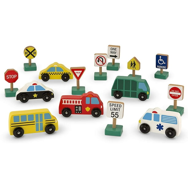 Set de Vehículos y Señales de Tráfico Melissa & Doug con 15 Accesorios y Caja de Almacenamiento Hecho de Madera Infantil Melissa & Doug MD-8924884