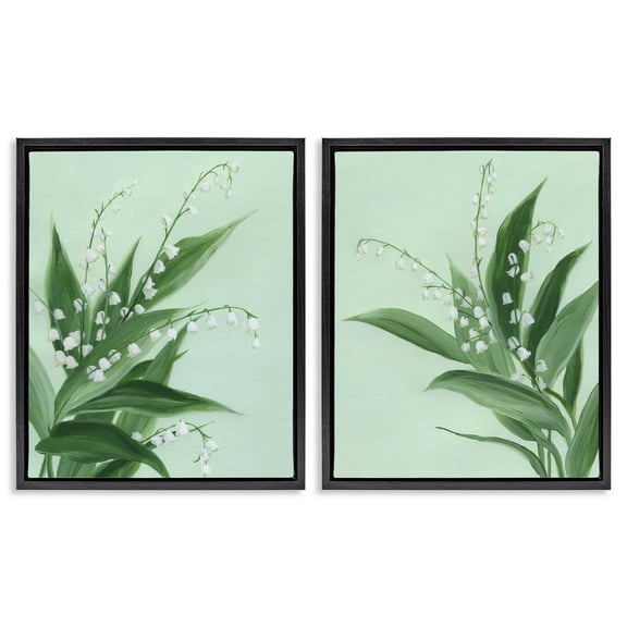 Stupell Industries Blooming Lily of Valley 2 Piece Black Framed Floater Canvas Set, design by Grace Popp