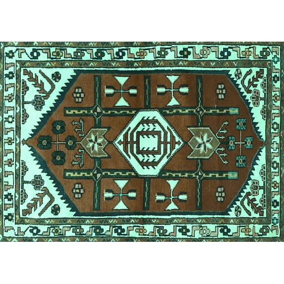 Ahgly Company Machine Washable Indoor Rectangle Persian Turquoise Blue Traditional Area Rugs, 8' x 10'