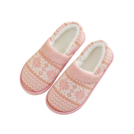 

Ferndule Ladies Slip On Fuzzy Slipper For Mom Indoor Comfort Plush Lining Loafer Slippers Light Weight Round Toe Mother Shoe Pink Style B 7-7.5
