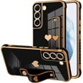 thumbnail image 6 of Designed for Samsung Galaxy S21 Plus Case with Strap Luxury Love Heart Plating Gold Bumper Phone Cover Wristband Kickstand Full Body Protective Slim Case for Women - White, 6 of 9