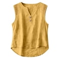 thumbnail image 3 of Women's Linen Tank Tops Pleated Cotton Linen V Neck Sleeveless Button-Down Pullover for Women Fashion Floral Design Casual Vest Top V Neck Tops Summer Going Out Top Earthy Yellow L, 3 of 7