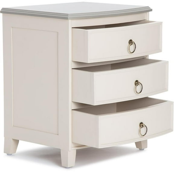 Pemberly Row Charleston End Table Nightstand with Drawers Cream White Gray