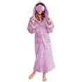 thumbnail image 3 of Women's Plush Hooded Fleece Bathrobe with Pockets and Eye Mask Winter Warm Fuzzy Flannel Robe Spa Kimono Full Length Shower Robe Soft Nightgown, 3 of 8