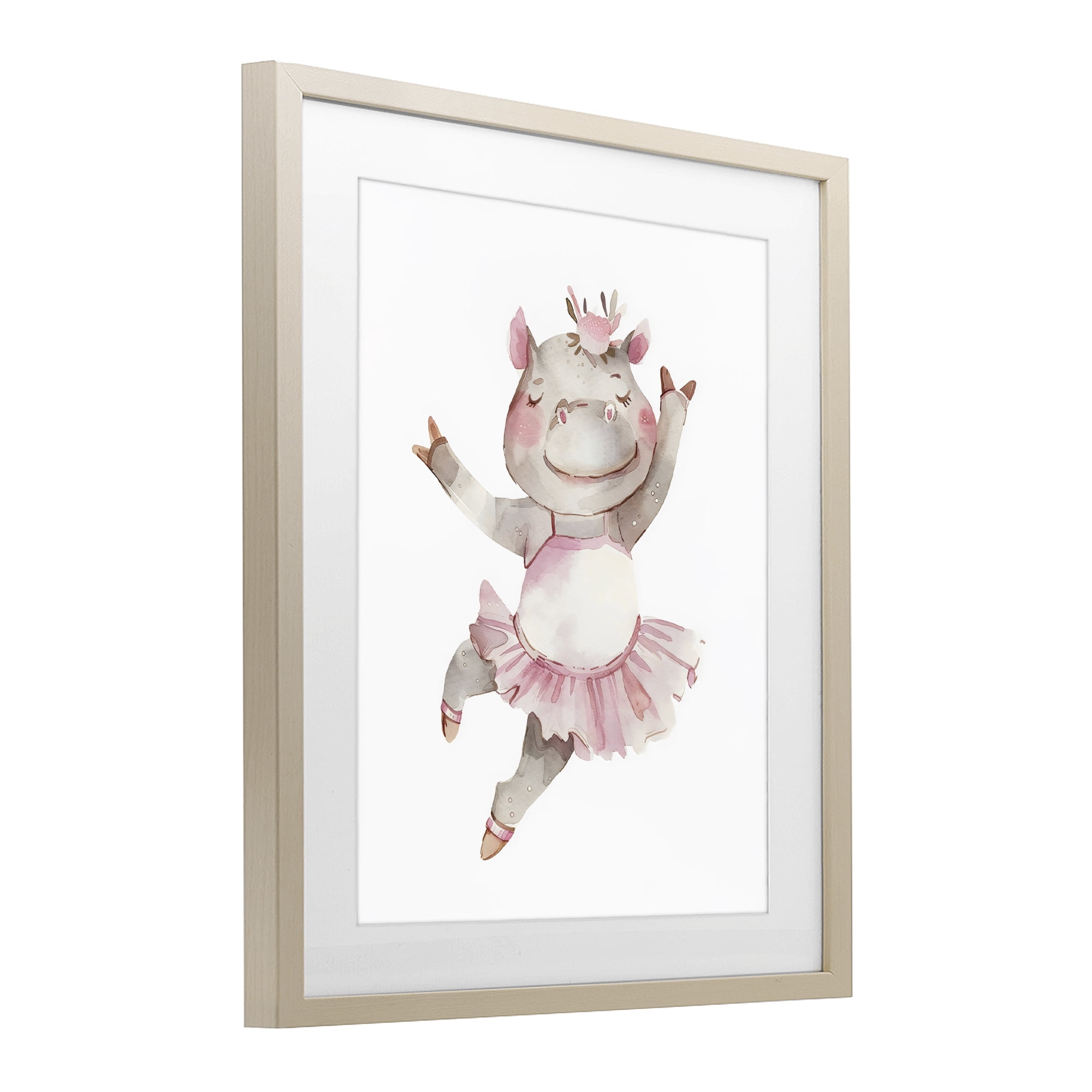 Stupell Industries Ballerina Hippo in Tutu Birch Framed Print Under Glass, design by LSR Design Studio