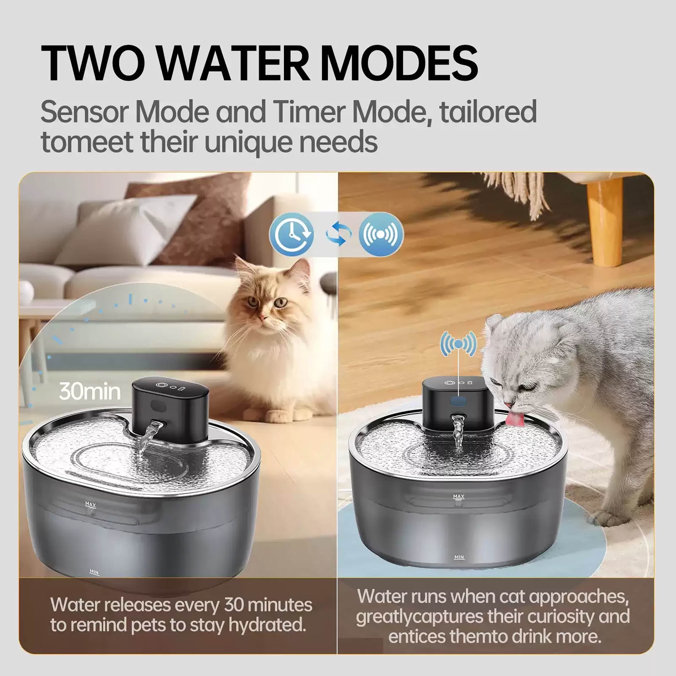 Generic 3 L Stainless Steel Cat Water Fountain Set with Smart Cat Water Fountain & 304 Stainless Steel Tray