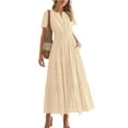 thumbnail image 2 of Womens Summer Casual Midi Maxi Dresses Light-Weight Short Sleeve V Neck Elastic Waist Boho Beach Dress Pockets L, 2 of 8