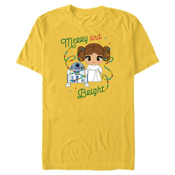 Star Wars Princess Leia R2-D2 Cute Christmas Merry & Bright - Short Sleeve Blended T-Shirt for Adults - Customized-Yellow