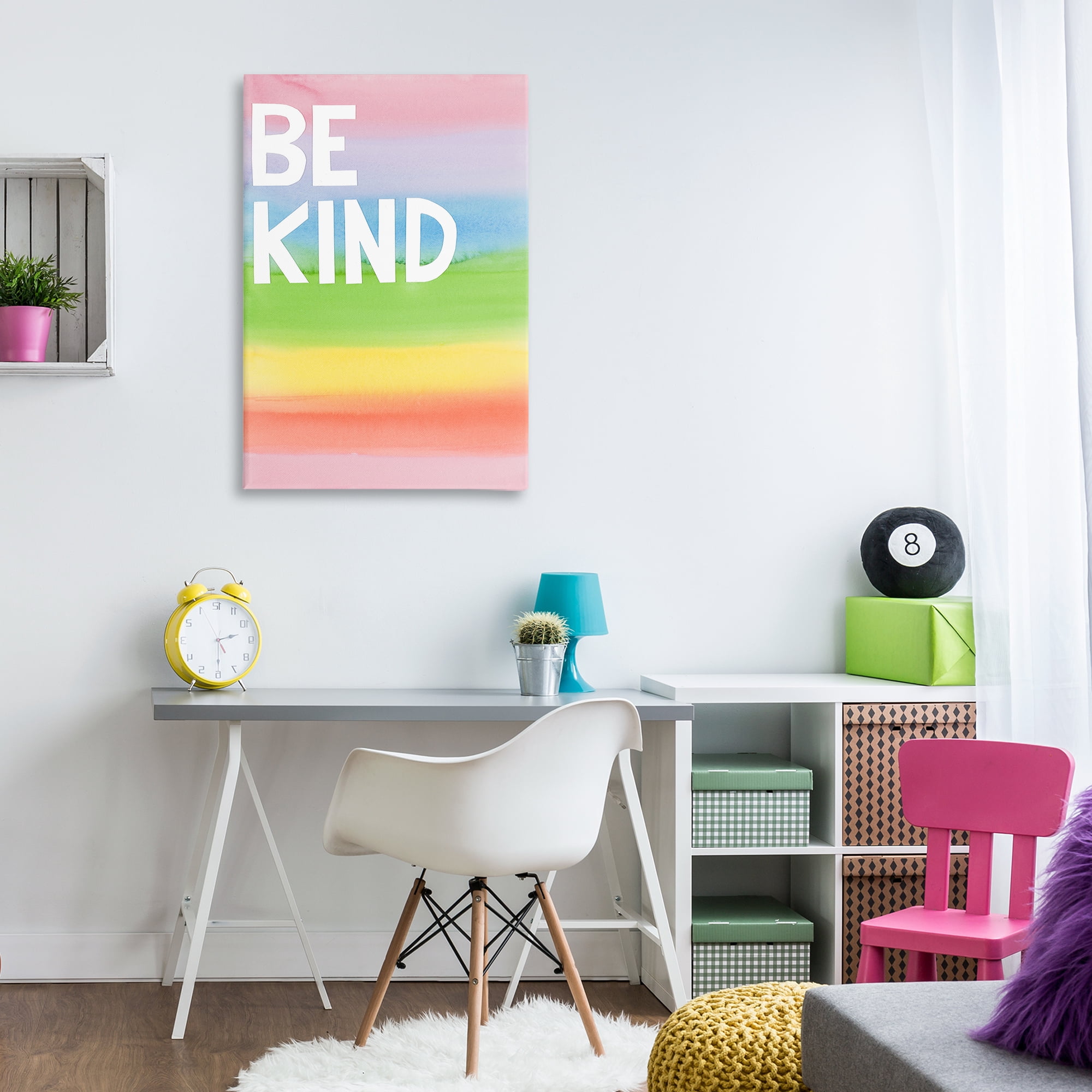 Stupell Industries Be Kind Ombre Rainbow Typography Painting Gallery Wrapped Canvas Art Print Wall Art, 24 x 36