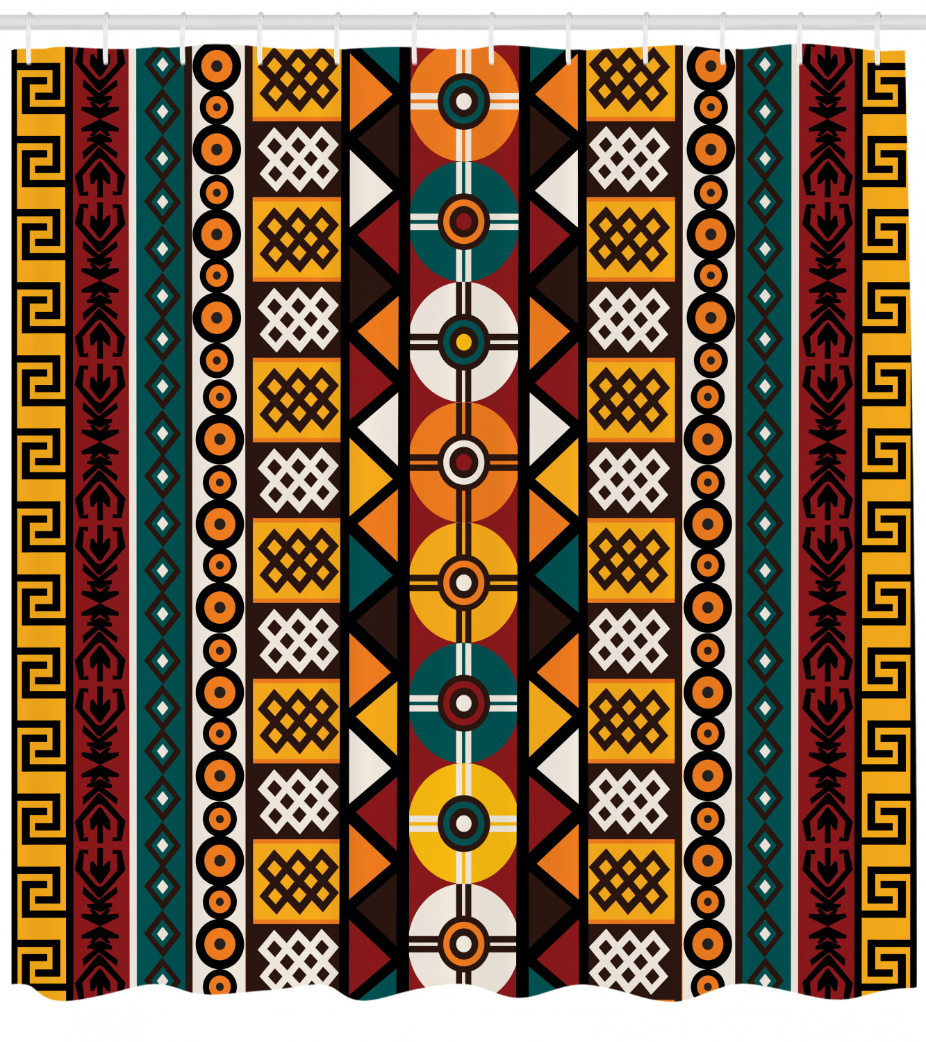 Kente Pattern Shower Curtain, Vertical Borders Inspired by Timeless