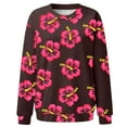 thumbnail image 4 of Sweatshirts for Women Fall Hoodless Crewneck Sweatshirt with Floral Prints Long Sleeve Pullover Top Casual Lounge Wear Hoodies for Women Brown L, 4 of 5