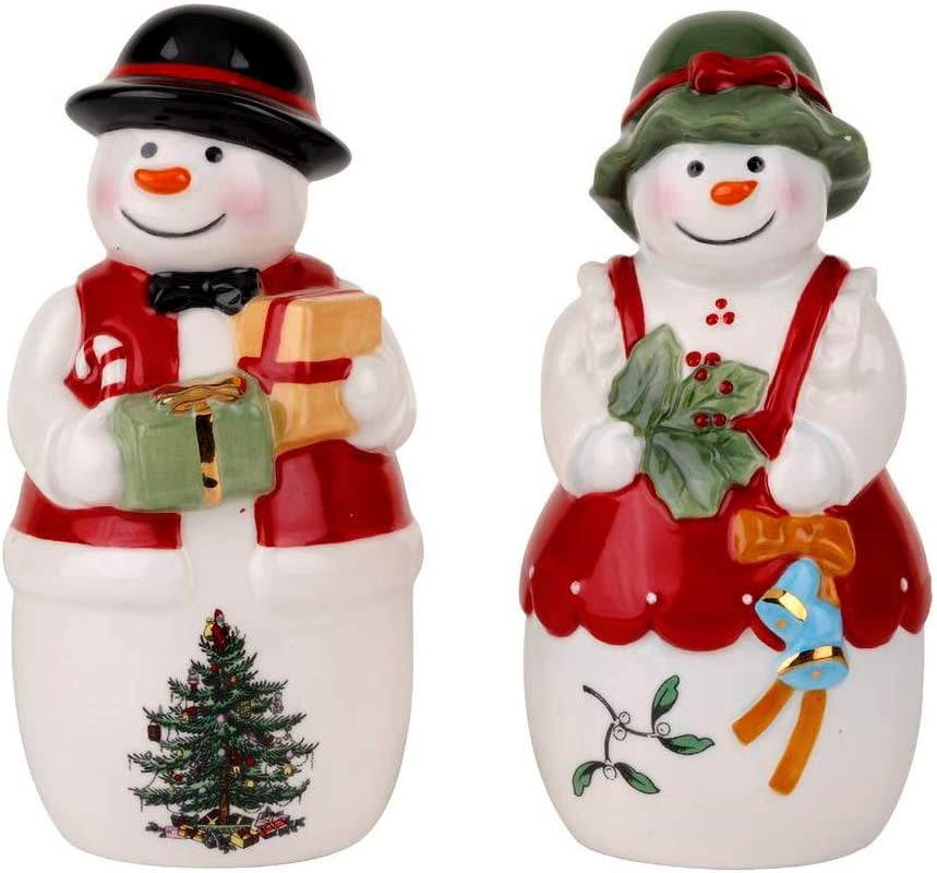 Spode Christmas Tree Mr. & Mrs. Snowman Salt & Pepper Set