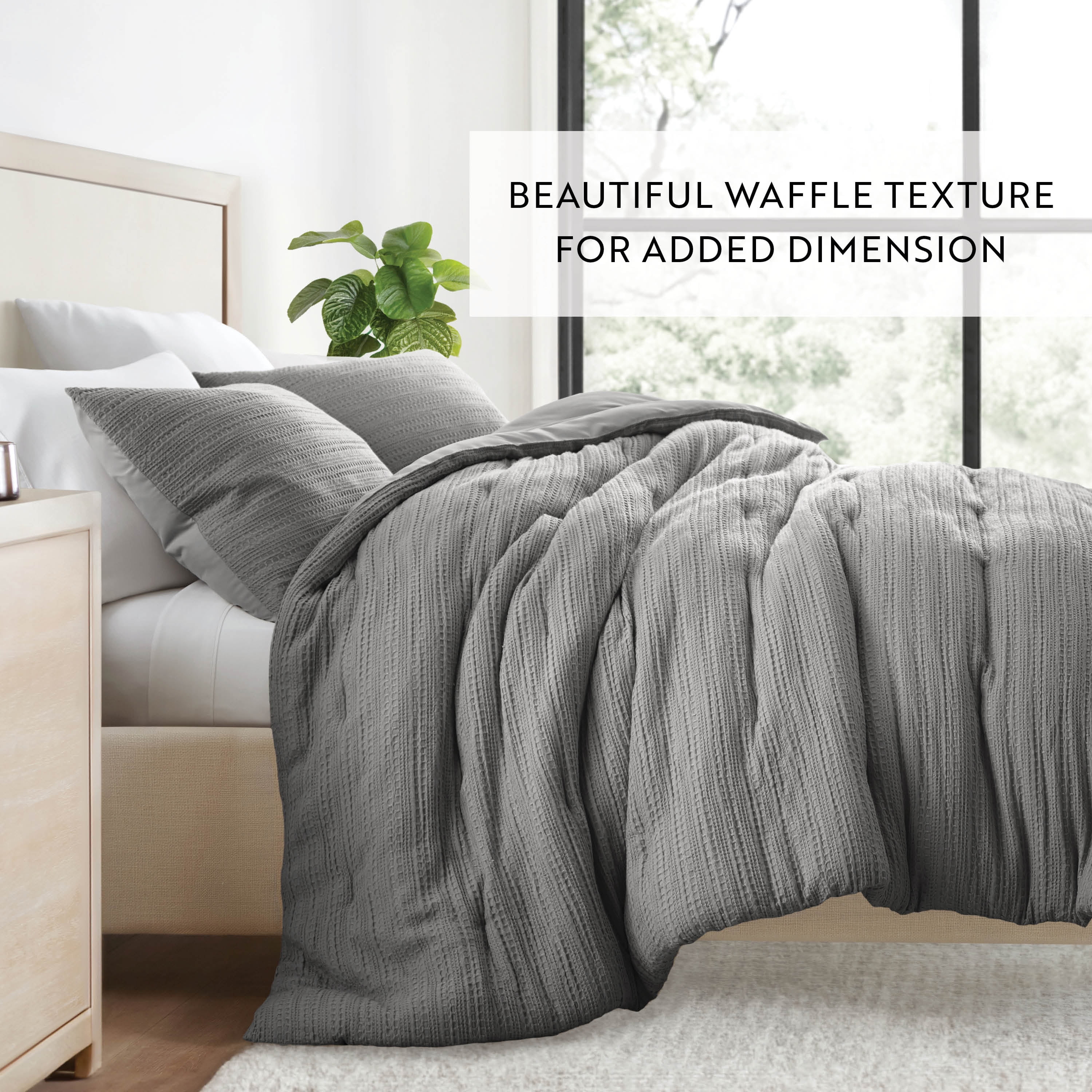 Textured Waffle Comforter Set in Fog Gray for Full/Queen Size Bedding by Comfort Canopy