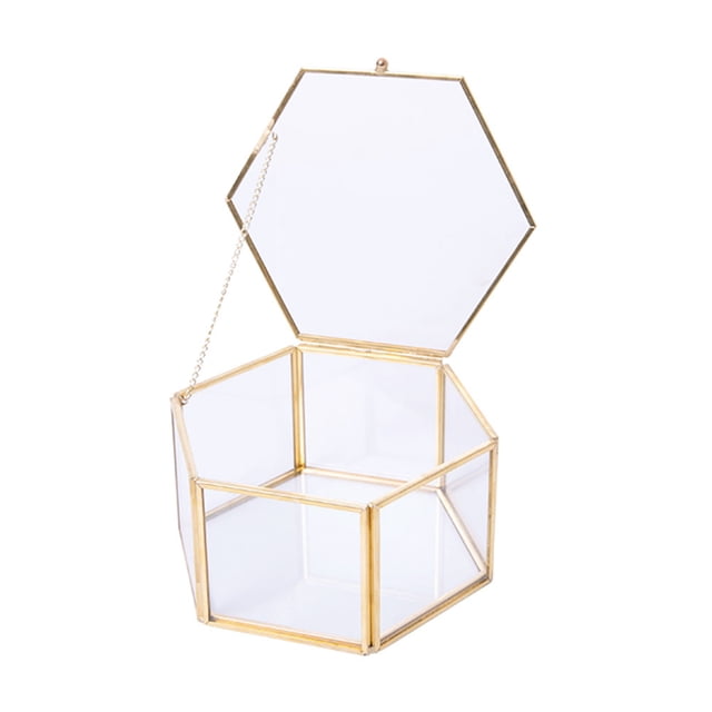 Organizador De Joyas Joyero de cristal transparente hexagonal, soporte para pendientes de anillo de boda (cuadrado)