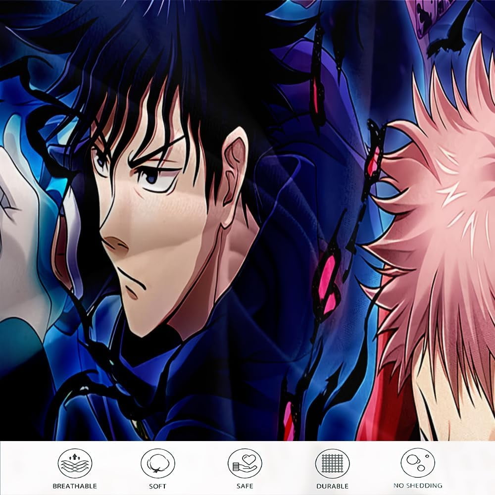 Anime Jujutsu Kaisen Duvet Cover Bedding Set,3D Anime Soft Comfortable Quilt Cover Twin Full Queen King Size with Pillowcases (Color 1, Twin)