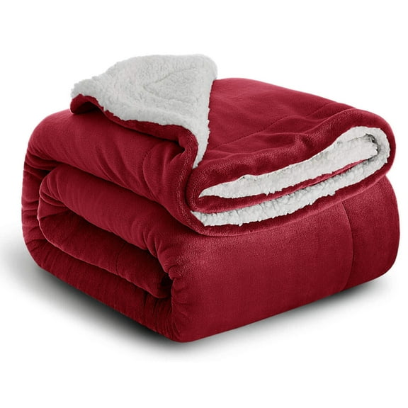 CQAOE Queen Size Sherpa Fleece Blanket – Ultra Soft, Warm and Cozy Plush Throw for Bed & Couch, 90x90 Inch Winter Blanket,Burgundy