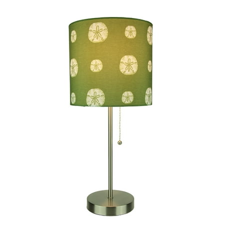 - Brushed Nickel Finish Coastal Table Lamp With Green Sand Dollar Shade