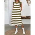 thumbnail image 3 of Womens Striped Summer A Line Dress Casual Cap Sleeve Lapel Neck T Shirt Dresses with Pockets  Green L, 3 of 7