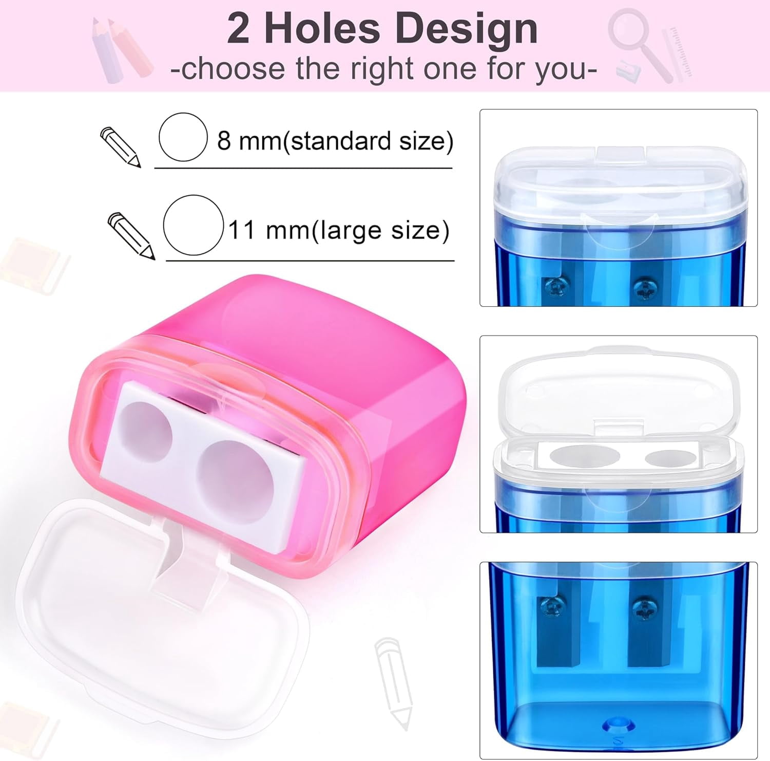180 Pieces Pencil Sharpeners Manual Double Hole Pencil Sharpener for Dual Hole Pencil Sharpener for Office Home, Assorted 4 Colors