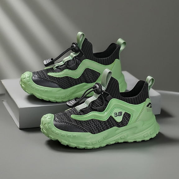 ZHOGXU Big Boys Girls Sneakers Flat Sole Lace Up Non Mesh Breathable Comfortable Lightweight Sports Shoes For Outdoor Activities Green 4.5-5 Years