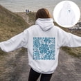 thumbnail image 2 of Women's Crew Neck T-Shirt Fall Loose Fit Hooded Long Sleeve Rolled One Shoulder Hoody Floral Hoodie Cotton Hoodies (White,XL), 2 of 7