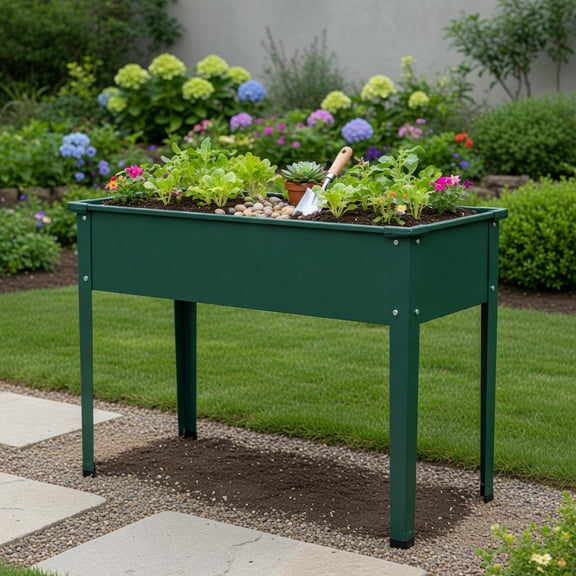 Topcobe Elevated Metal Raised Garden Bed with Legs and Drainage Holes, Vertical Planters for Outdoor Plants, Garden Beds Outdoor-Green