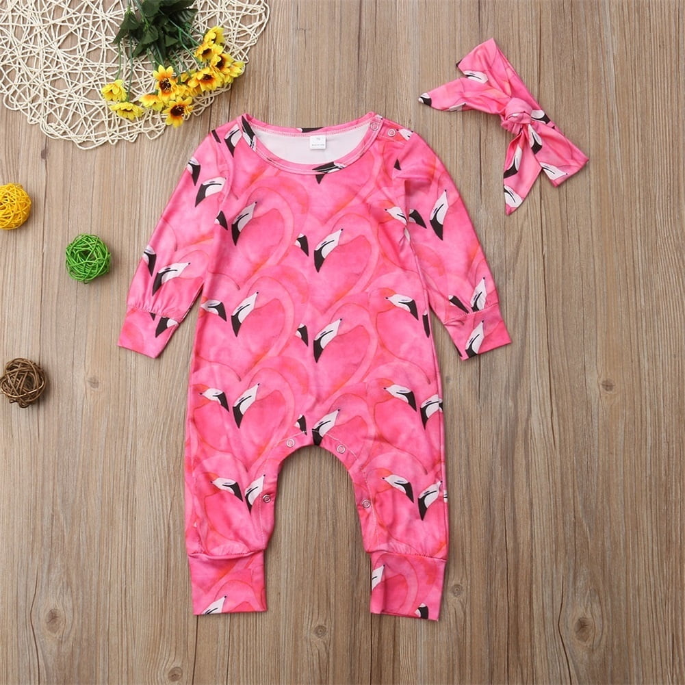 Newborn Infant Baby Girl Cotton Romper Jumpsuit Bodysuit Headband Clothes Outfit