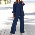 thumbnail image 5 of GILIGEGE Linen Sets for Women 2 Piece Summer Women's Solid Color Fashionable Casual Cotton and Linen Pocket Long Sleeved Shirt Tie Up Long Pants Set Wide Leg Pants Tracksuit Lounge Matching Sets, 5 of 6