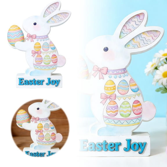 Easter Wooden Bunny Table Decorations, Spring Easter Standing Sign Ornaments With Egg/Carrot/Flower Pattern, Festive Desktop Shelf Sitter Home Decor