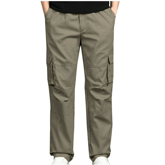 Yaoyar Mens Cargo Pants Casual Joggers Sweatpants Elasticated Waist Workout Hiking Pants with Multi-Pockets(Yellow,4XL)