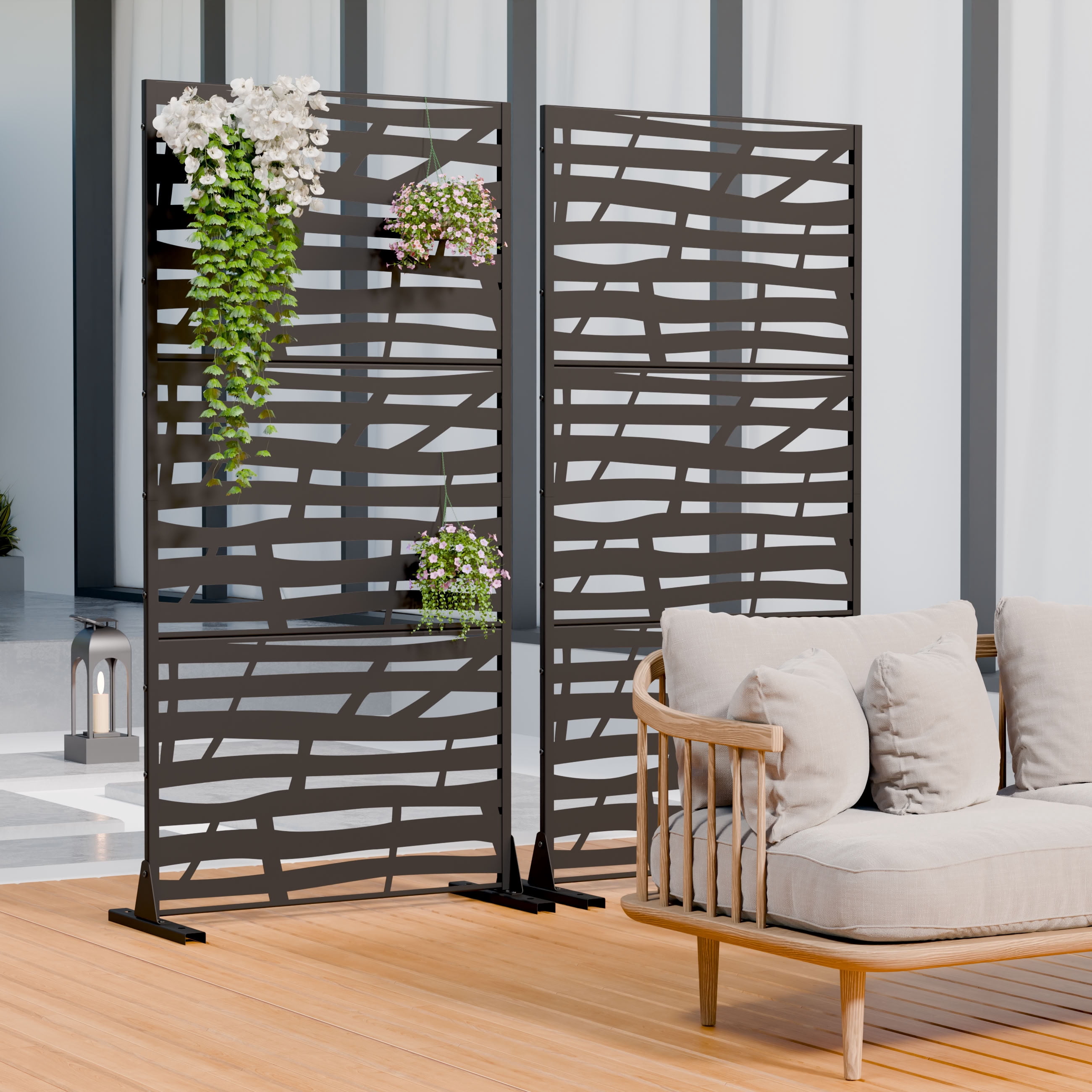 MAYEERTY 59*30in Outdoor Privacy Screen, Narrow Space Metal Privacy Panel, Privacy Divider for Patio, Balcony, Backyard, Garden