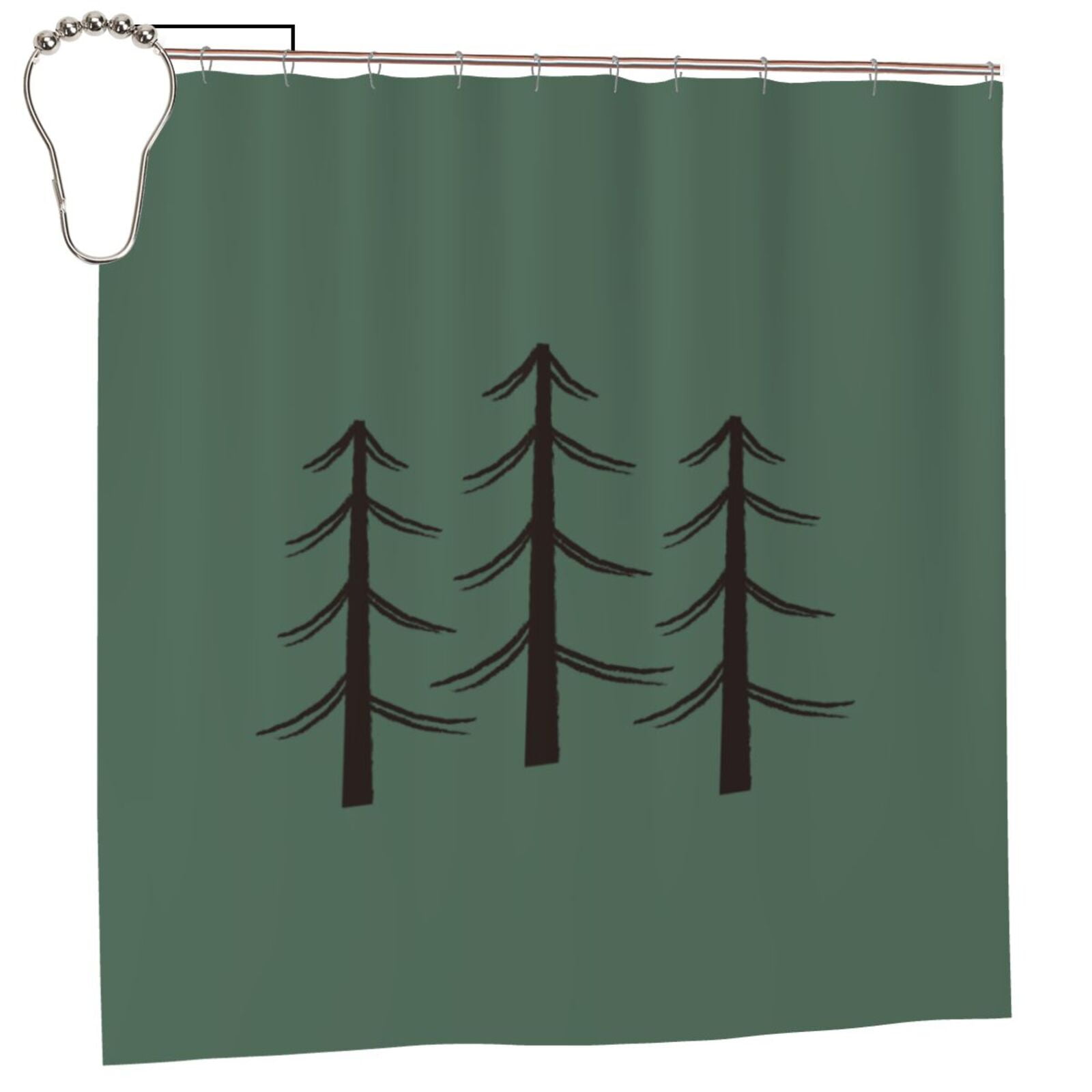 Polyester Fiber Shower Curtain, Simple Green Tree Shower Curtain, Metal