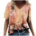 thumbnail image 2 of CNKOO Hauts pour Femmes Mode Décontractée Imprimé Col en V Manches Courtes T-shirt Imprimé Bleu L, 2 of 5