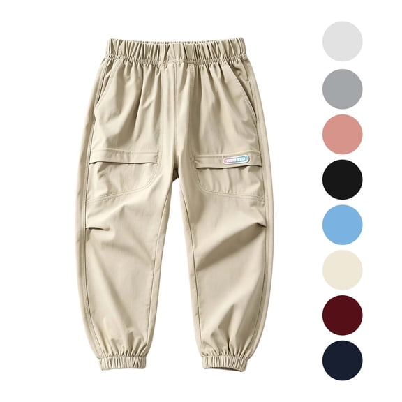 Rvasteizo Boys School Cargo Pants Fall Winter Elastic Waist Solid Casual Loose Cutting with Pocket 9 Years
