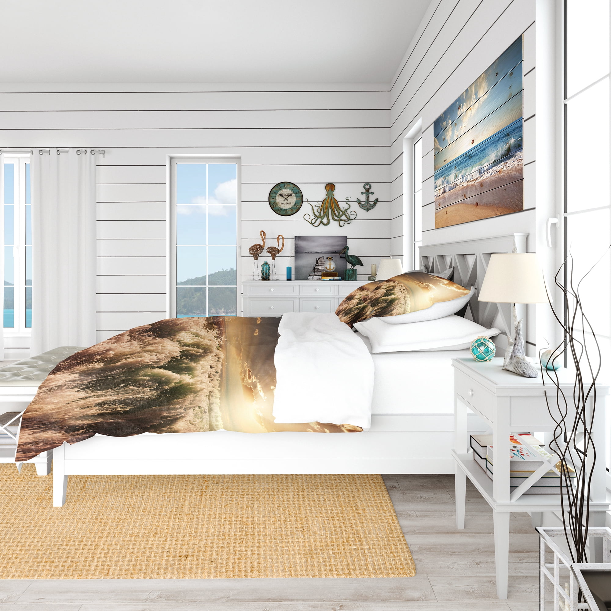 Designart 'Troubled White Waves on Beach' Beach Duvet Cover Set