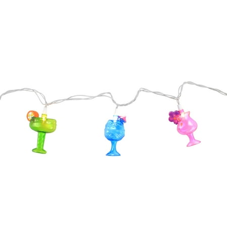 Set of 10 Happy Hour Colorful Cocktails Patio and Garden Novelty Christmas Lights - White