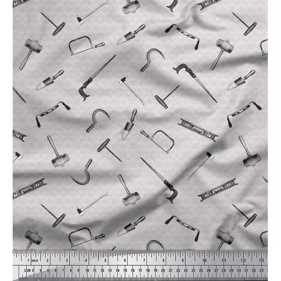 Soimoi Gray Heavy Canvas Fabric Square & Tools Hardware Print Fabric by the Yard 58 Inch Wide