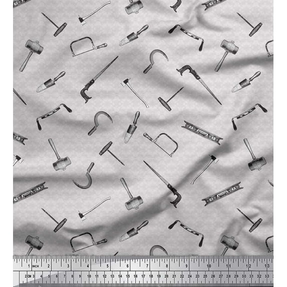 Soimoi Gray Cotton Cambric Fabric Square & Tools Hardware Decor Fabric Printed Yard 42 Inch Wide