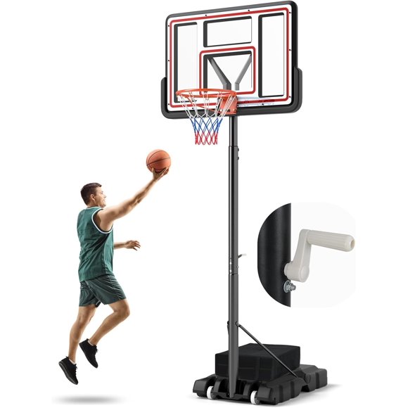 7.4-10ft Adjustable Portable Basketball Hoop, 44" Shatterproof PC Backboard, Fillable Base, Outdoor Basketball Goal System for All Ages