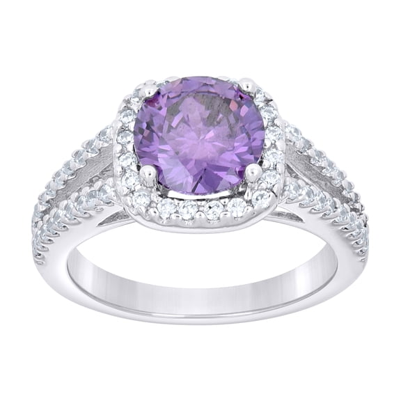 925 Sterling Silver Womens Cubic Zirconia Size-6 Purple Color Center Stone Wedding Engagement Anniversary Band Ring