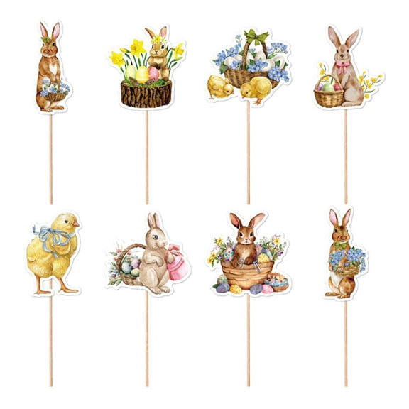 8Pcs Decoration, Easter Eggs, Cute Rabbit Carrot Easte-r Bunny Cupcake Picks for Happy Easte-r Spring Shower Birthday Theme, for Holiday Parties Decorations