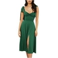 thumbnail image 2 of qolati Women Bustier Midi Dresses 2023 Square Neck Low Cut Sleeveless Summer Boho Dress Solid Split Hem Pleated Cocktail Party Club Dress, 2 of 4