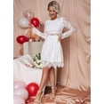 thumbnail image 4 of White Womens Elegant Round Neck Long Sleeve Lace Dress With Waist Cutout And Scalloped Hem, 4 of 6