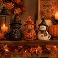 thumbnail image 5 of Fall Halloween Witch Cat Decor Set of 3, Rustic Sewing Texture Cat Resin Figurine, Cute Non-spooky Seasonal Ornaments for Halloween Home Display, 5 of 7