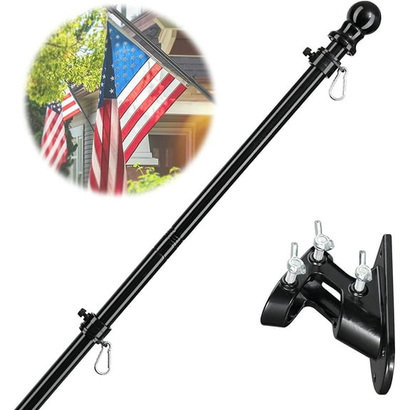 DEROFIT 5ft American Flag Poles with Bracket for Outside House Truck Boat, Tangle Free,1 Pack, Black