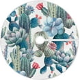 thumbnail image 1 of FMSHPON Watercolor Cactus Pattern Xmas Christmas Tree Skirt Stand Mat for Holiday Party Decoration Indoor Outdoor 48 inches, 1 of 6