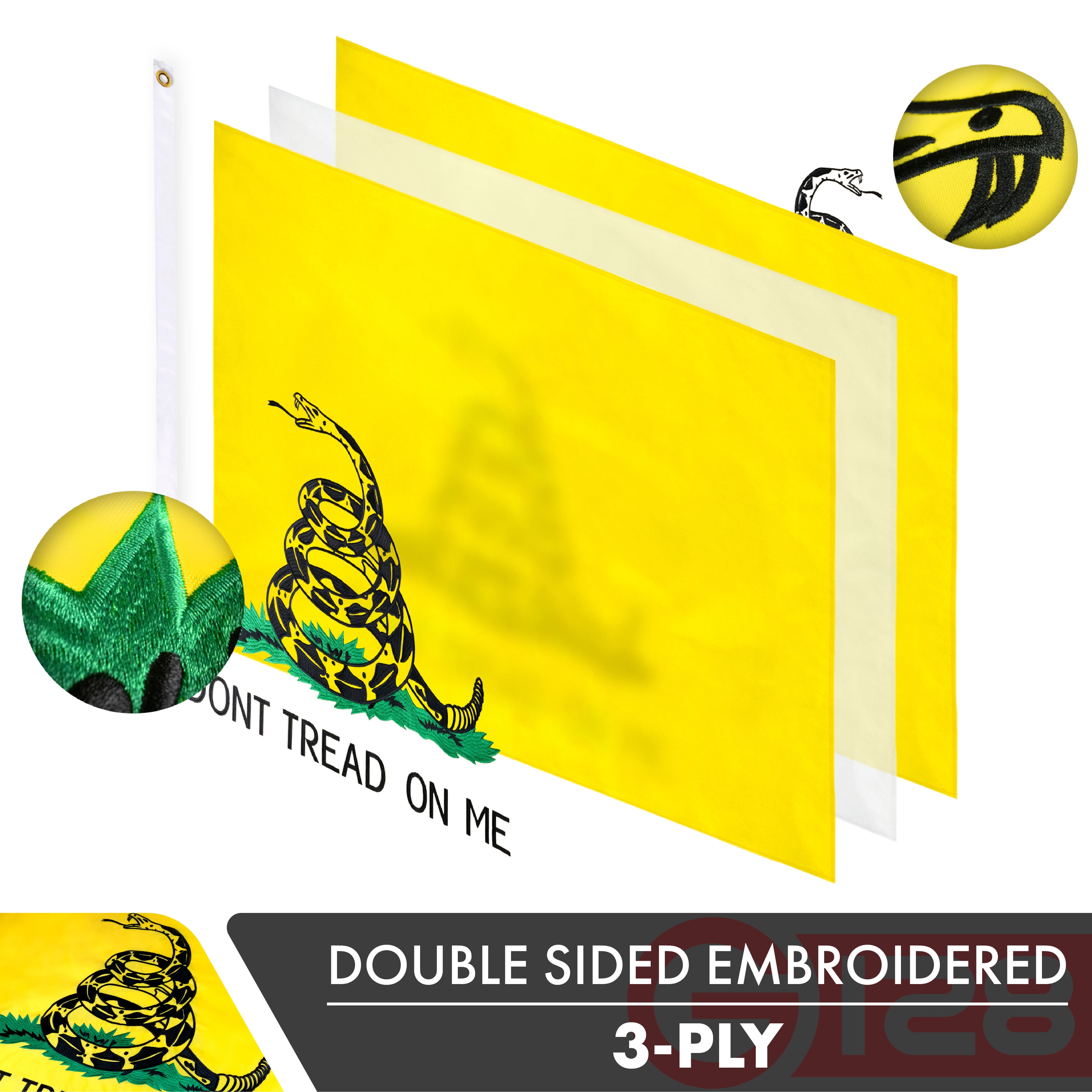 G128 – 3x5 feet, "Dont Tread on Me" (Gadsden) Flag | Embroidered Double Sided – Brass Grommets, Polyester