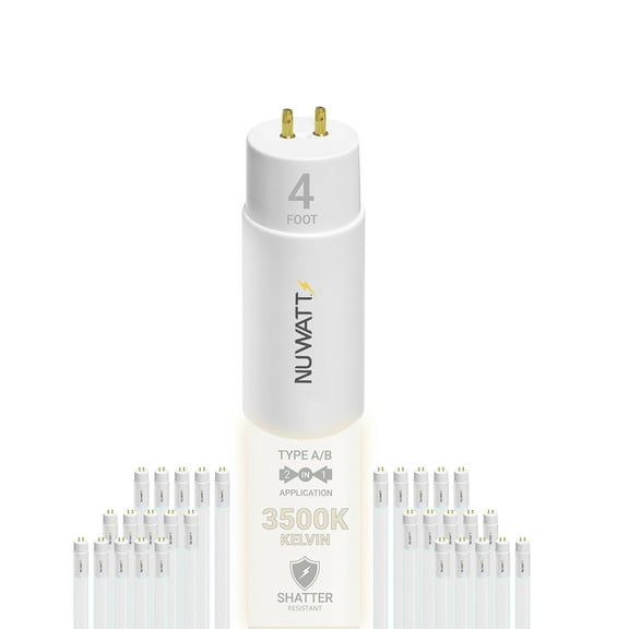 NuWatt 4FT T8 LED Tube Lights A&B Hybrid 3500K Neutral White, Plug & Play or Ballast Bypass,G13 30PK